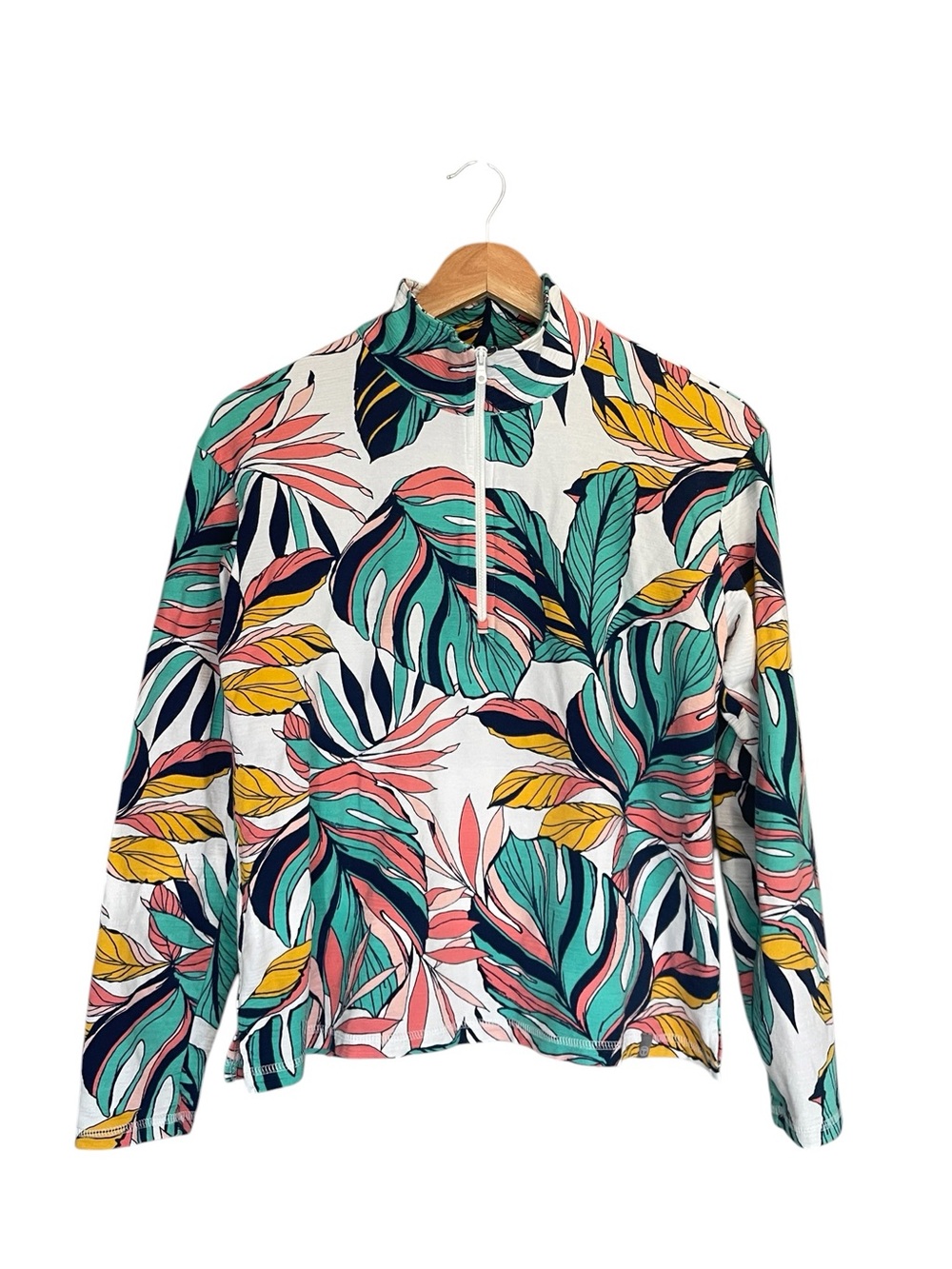 Talbots Cozy Crunch Half Zip Pullover- Tropical Fronds